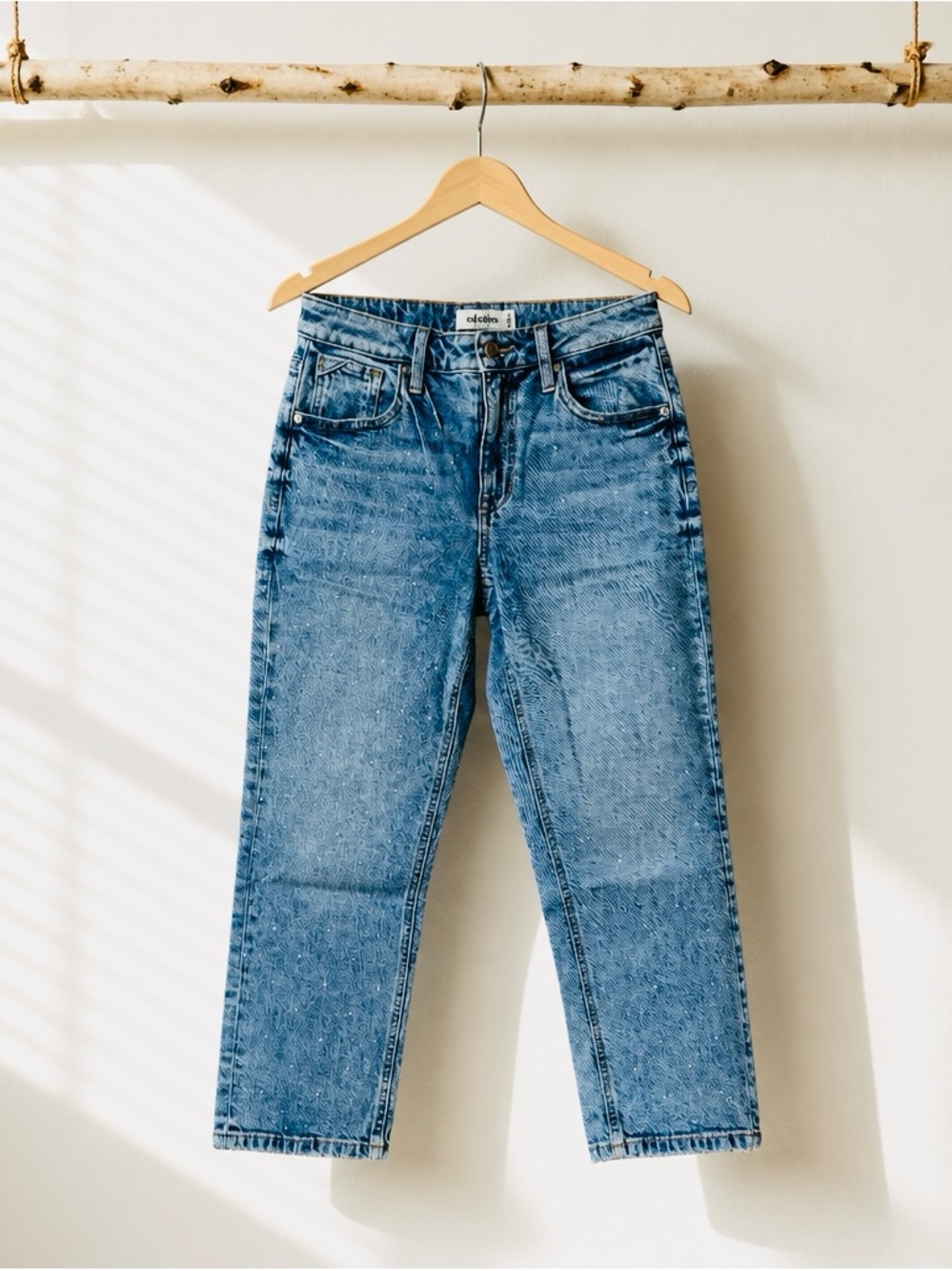 Edgely Scattered Rhinestone Classic High-Rise Jeans -